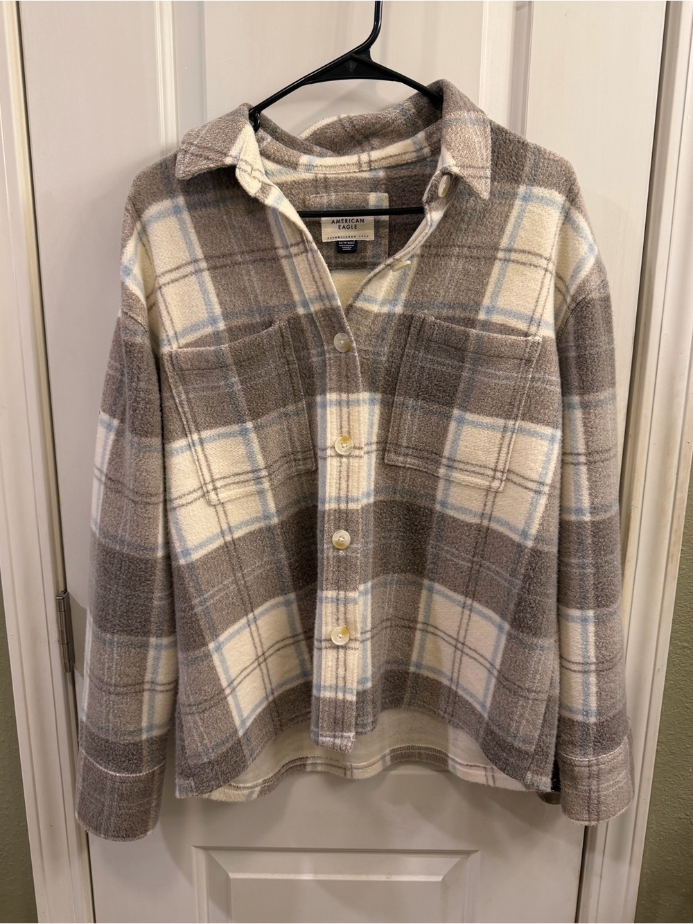 American Eagle fleece plaid shacket